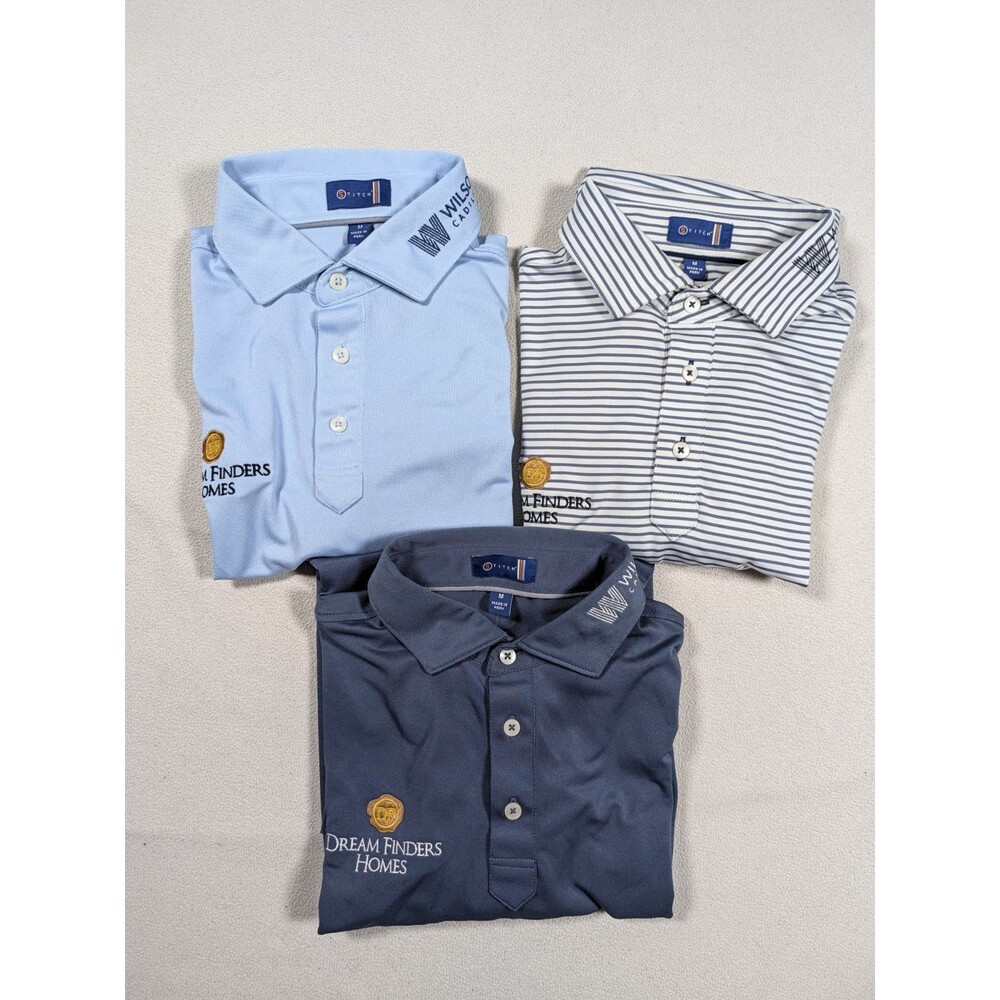 Lot 3 Stitch Golf Polo Shirt Dream Finders PGA Tour Issue Men's M Blue Striped